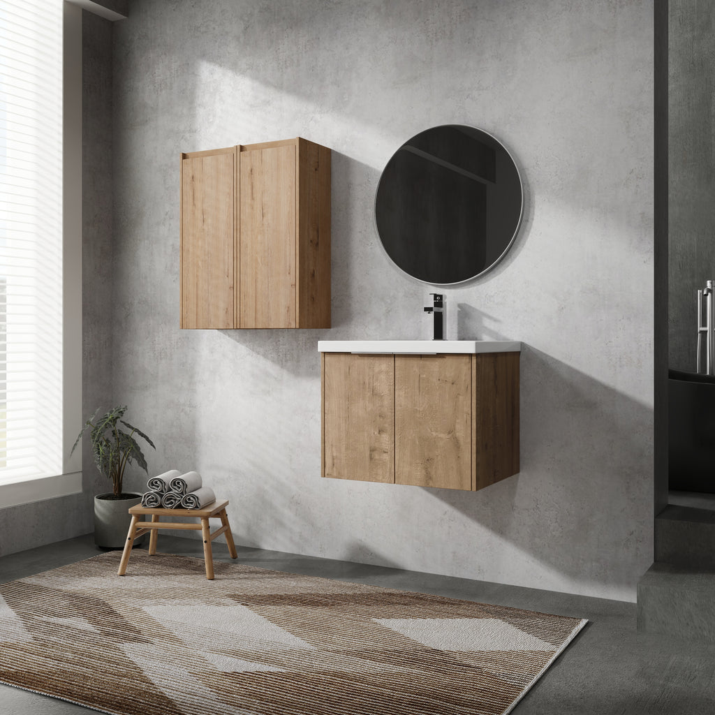 24" Wall-Mounted Bathroom Vanity With Sink and Side Cabinet