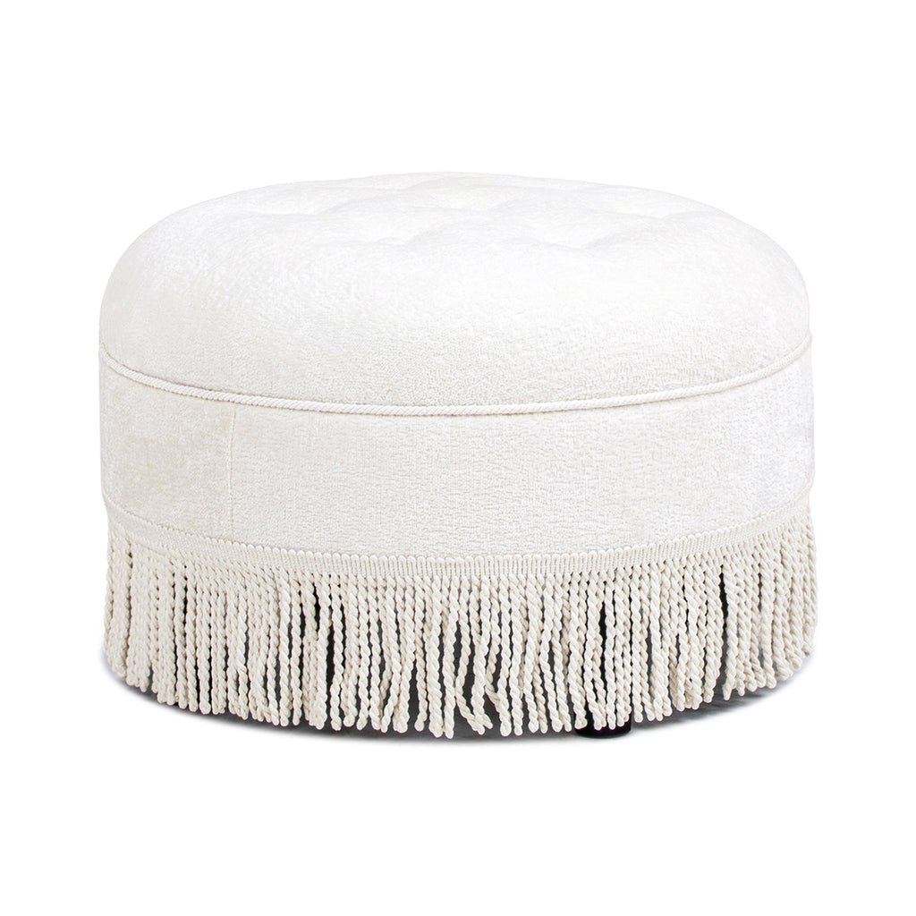 Yolanda 24" Round Upholstered Accent Ottoman, Almond