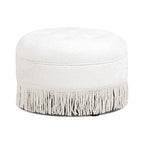 Yolanda 24" Round Upholstered Accent Ottoman, Almond