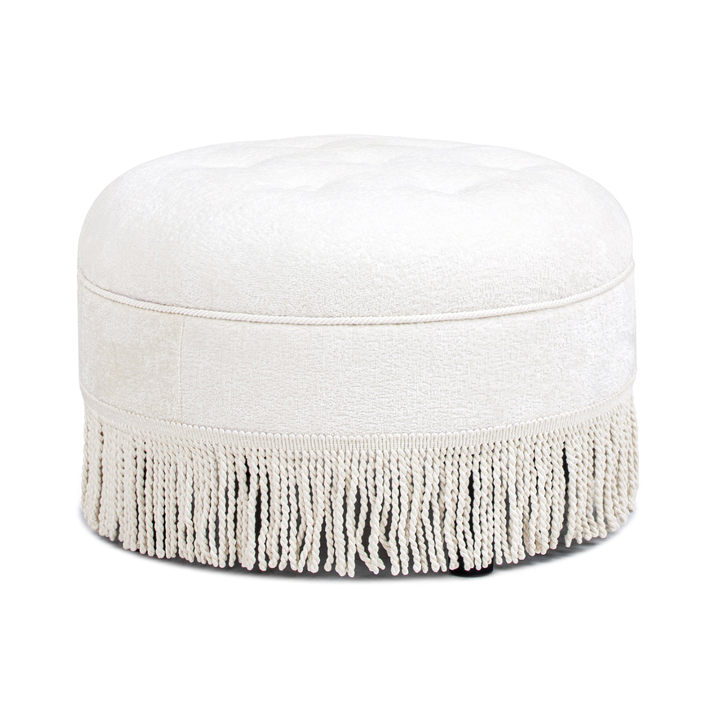 Yolanda 24" Round Upholstered Accent Ottoman, Almond