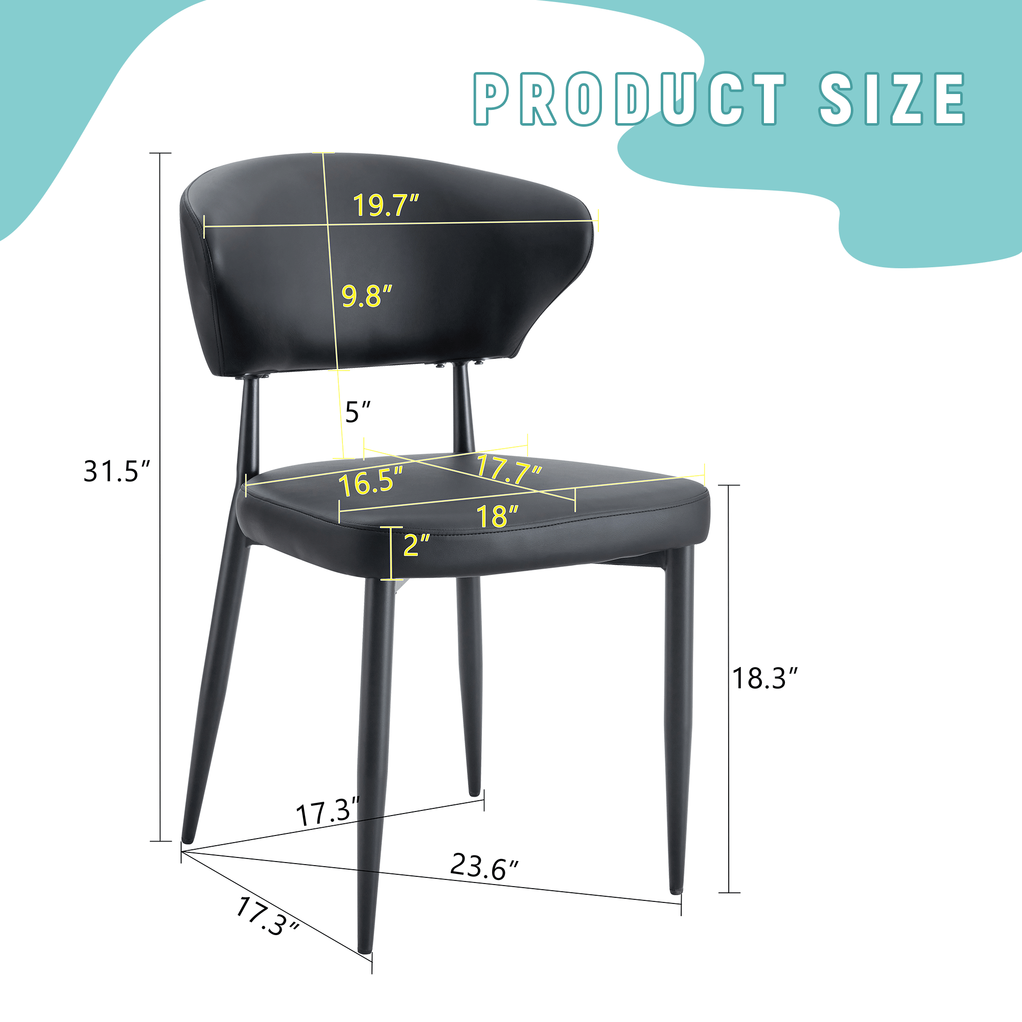 Black Minimalist Ergonomic Dining Chair - Set of 4