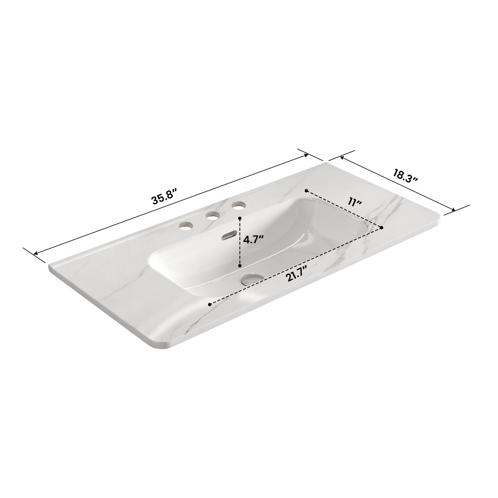 Integrated Carrara Ceramic Basin Sink, 35.85-Inch, White