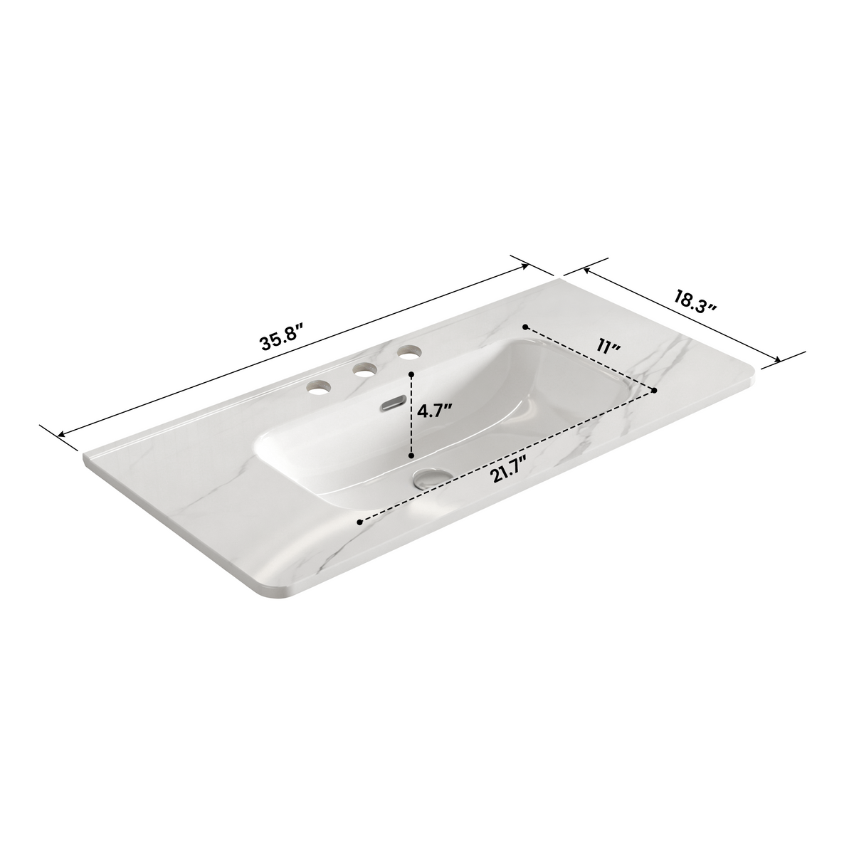 Integrated Carrara Ceramic Basin Sink, 35.85-Inch, White