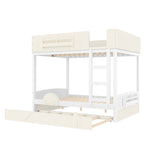 Full Bunk Bed with Trundle, White & Beige