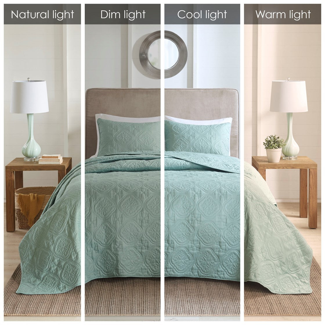 3 Piece Reversible Bedspread Set - Seafoam King/Cal King