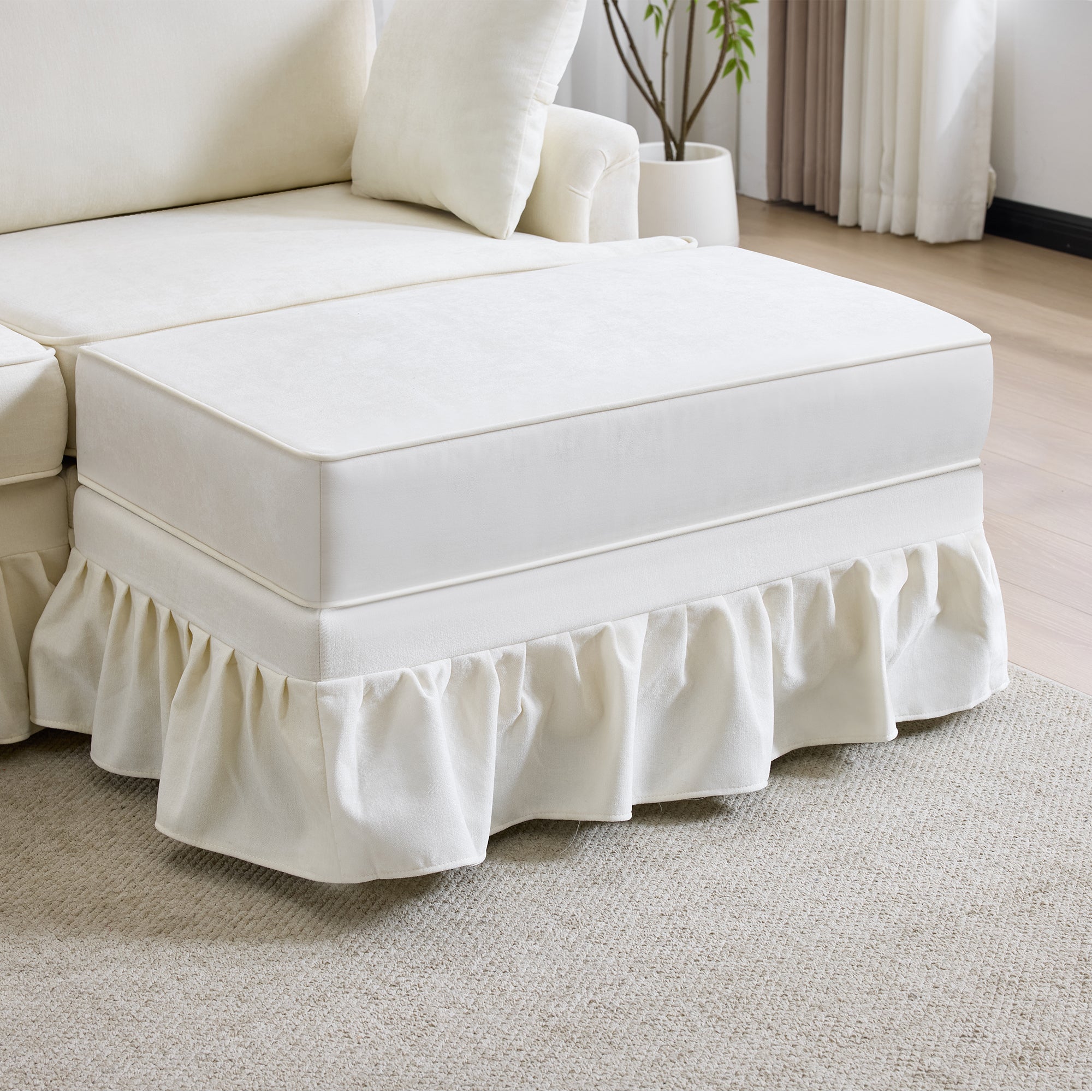 103.15'' Modern Sectional Sofa with Removable Ruffled Pleated Skirt