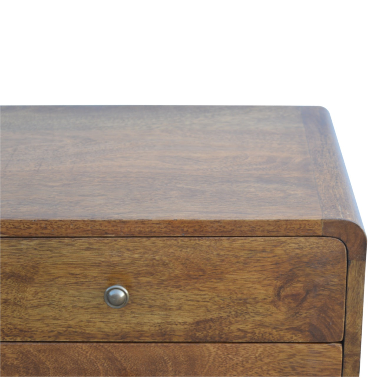 Solid Wood Curved Nightstand, 2-Drawers, Chestnut