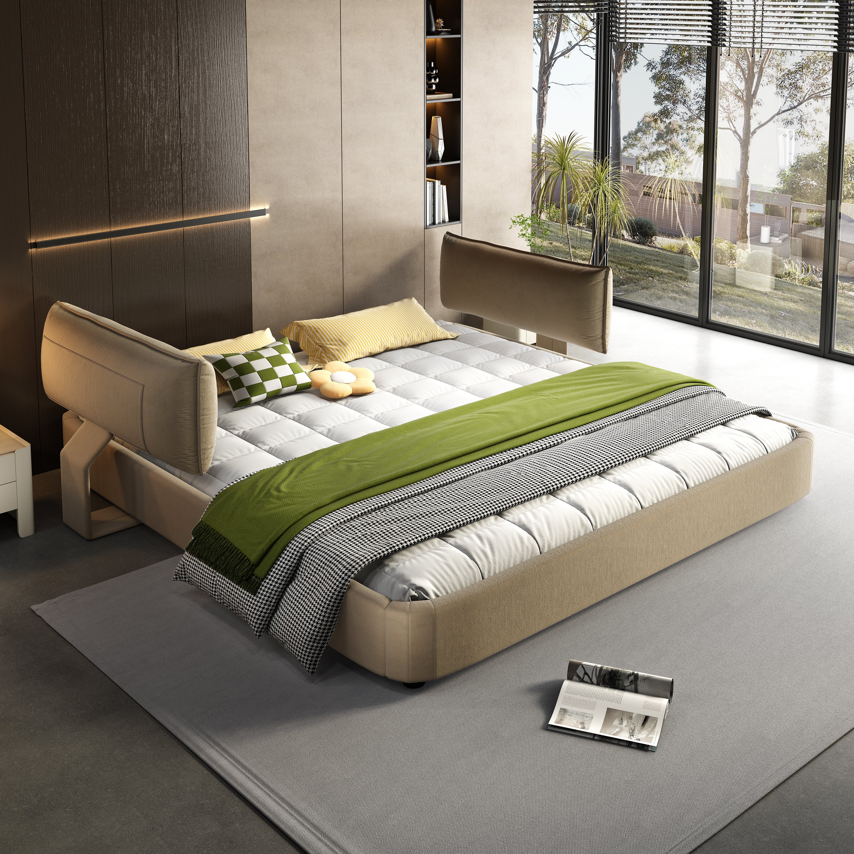 King Size Cloud Bed Frame with Oversized Padded Movable Headboard