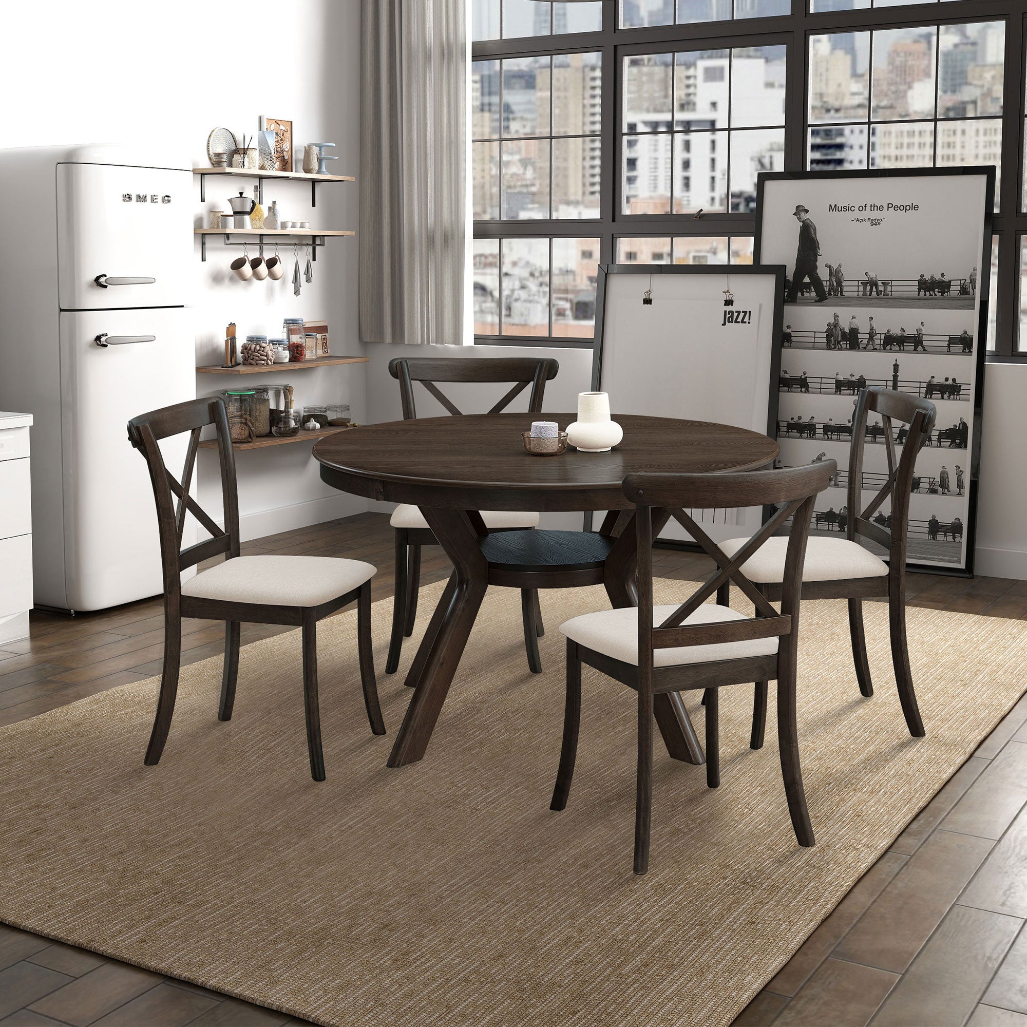 Modern 47.24'' Round Rubber Wood Dining Table