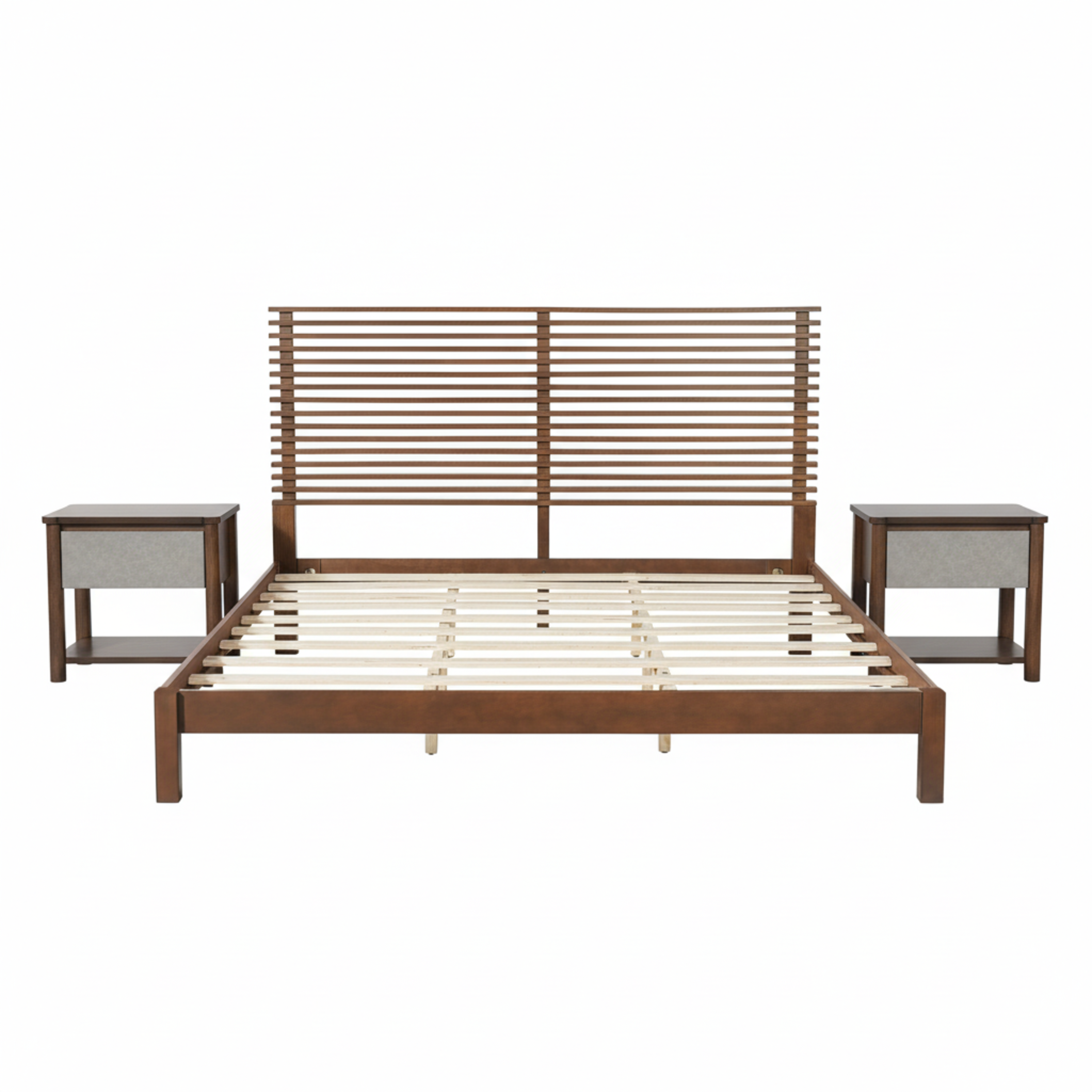 Premium Solid Wood King Size Bed Frame with Headboard - Walnut Color