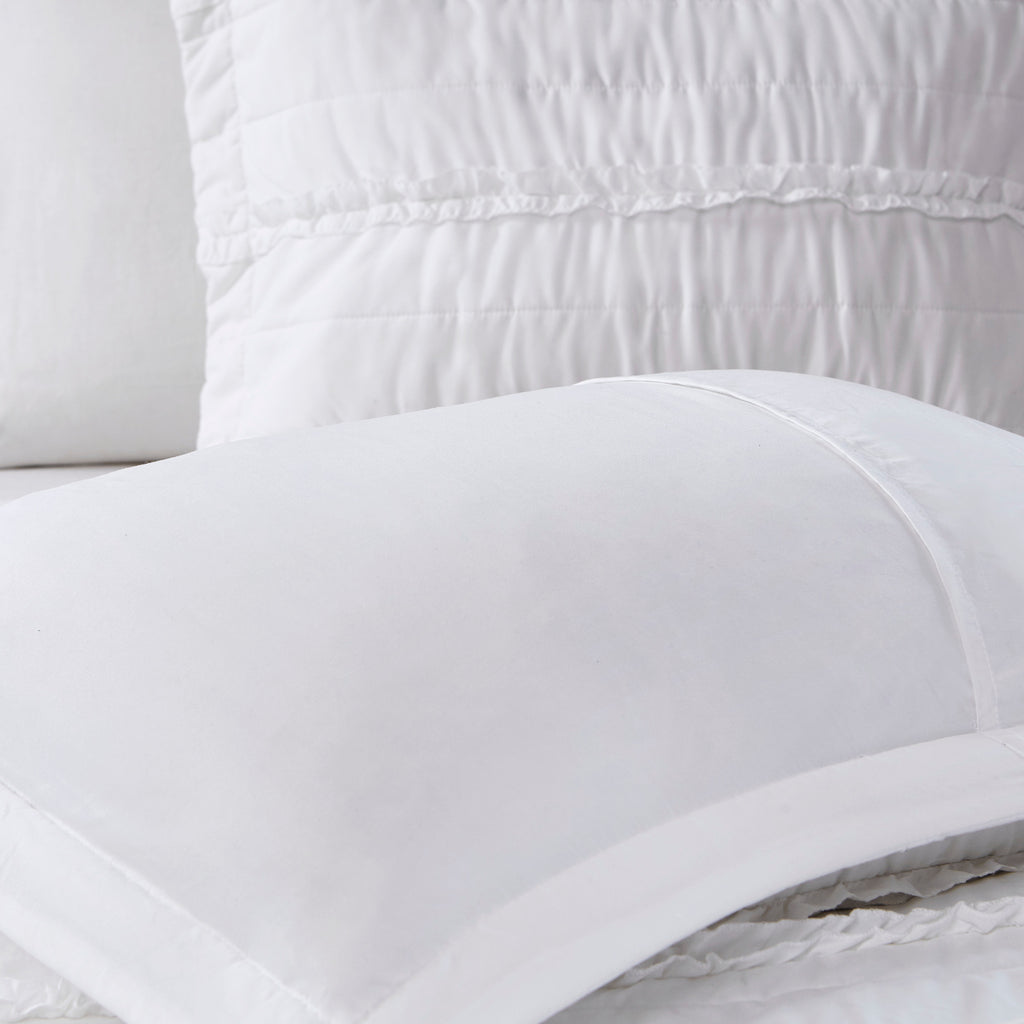 4 Piece Reversible Ruffle Quilt Set with Throw Pillow