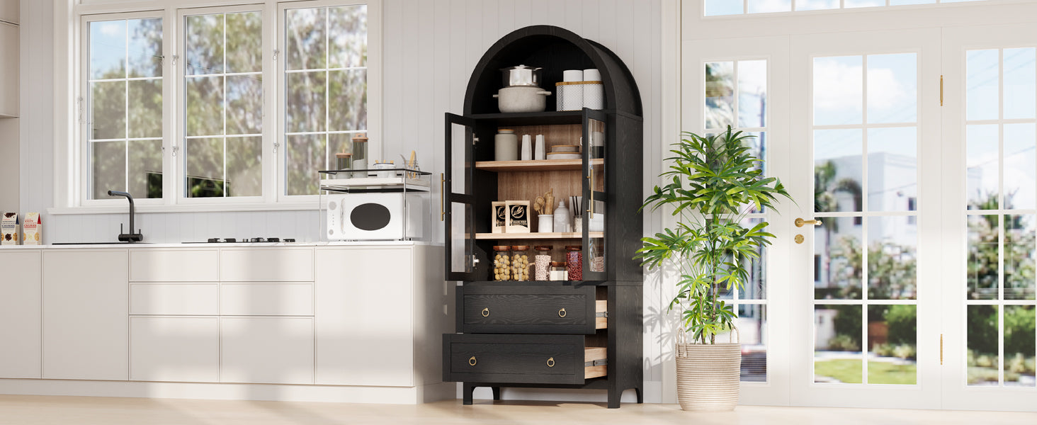 K&K 71" Tall Arched Kitchen Pantry Cabinet