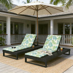 Black Acacia Wood Chaise Lounge with Cushion Set