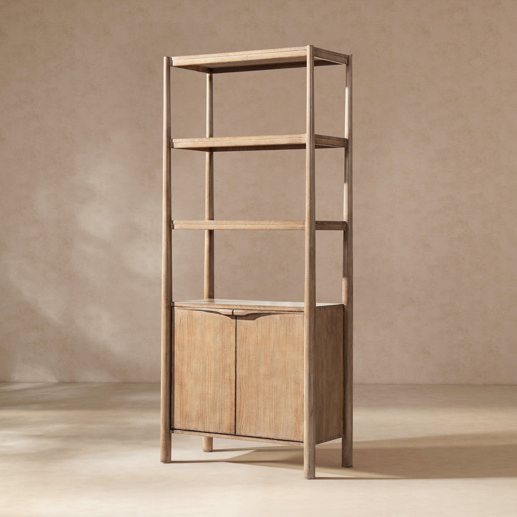 Nolan 86" Reclaimed Wood Bookcase with Lower Cabinet