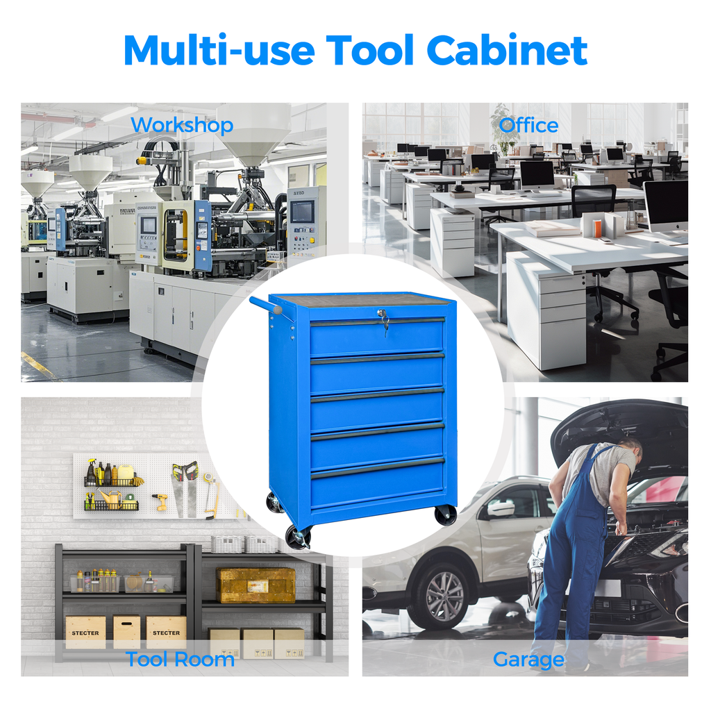 Rolling Metal Tool Chest with 5 Drawers