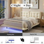 Queen Size Upholstered Floating Bed Frame with LED Lights