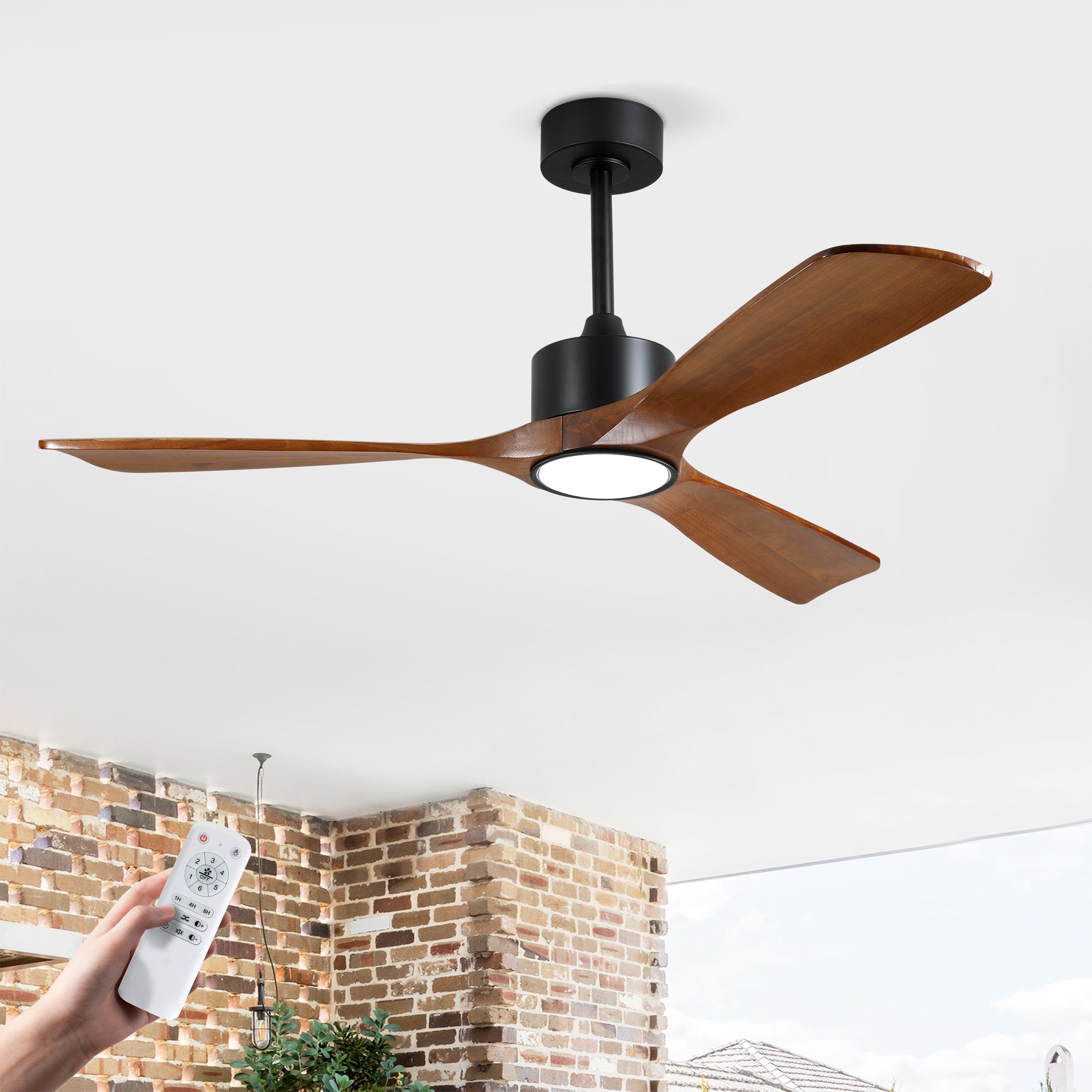 52 Inch Solid Wood Ceiling Fan With Light Kit