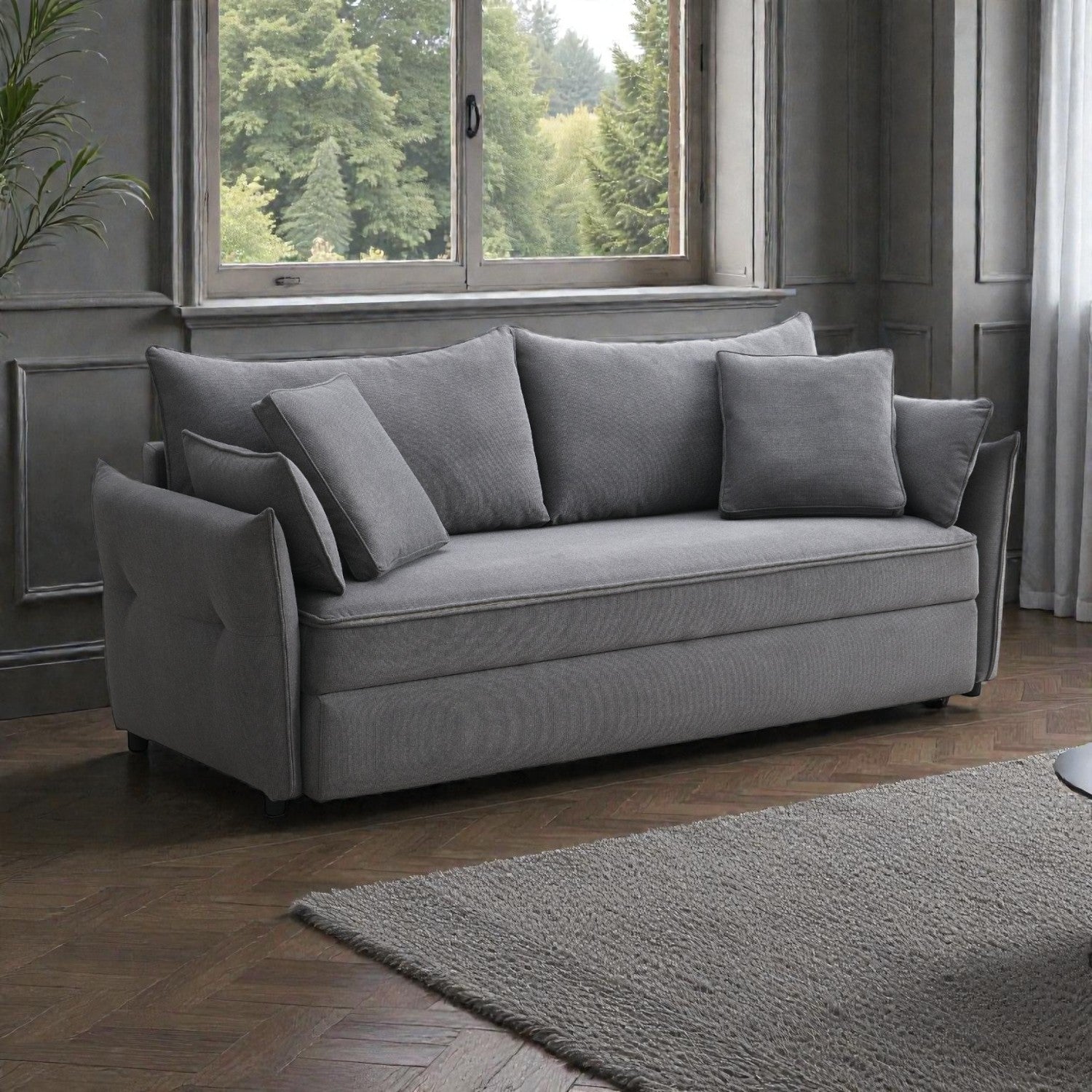 Irina Gray Fabric Sofa Sleeper (Toss Pillows Included)