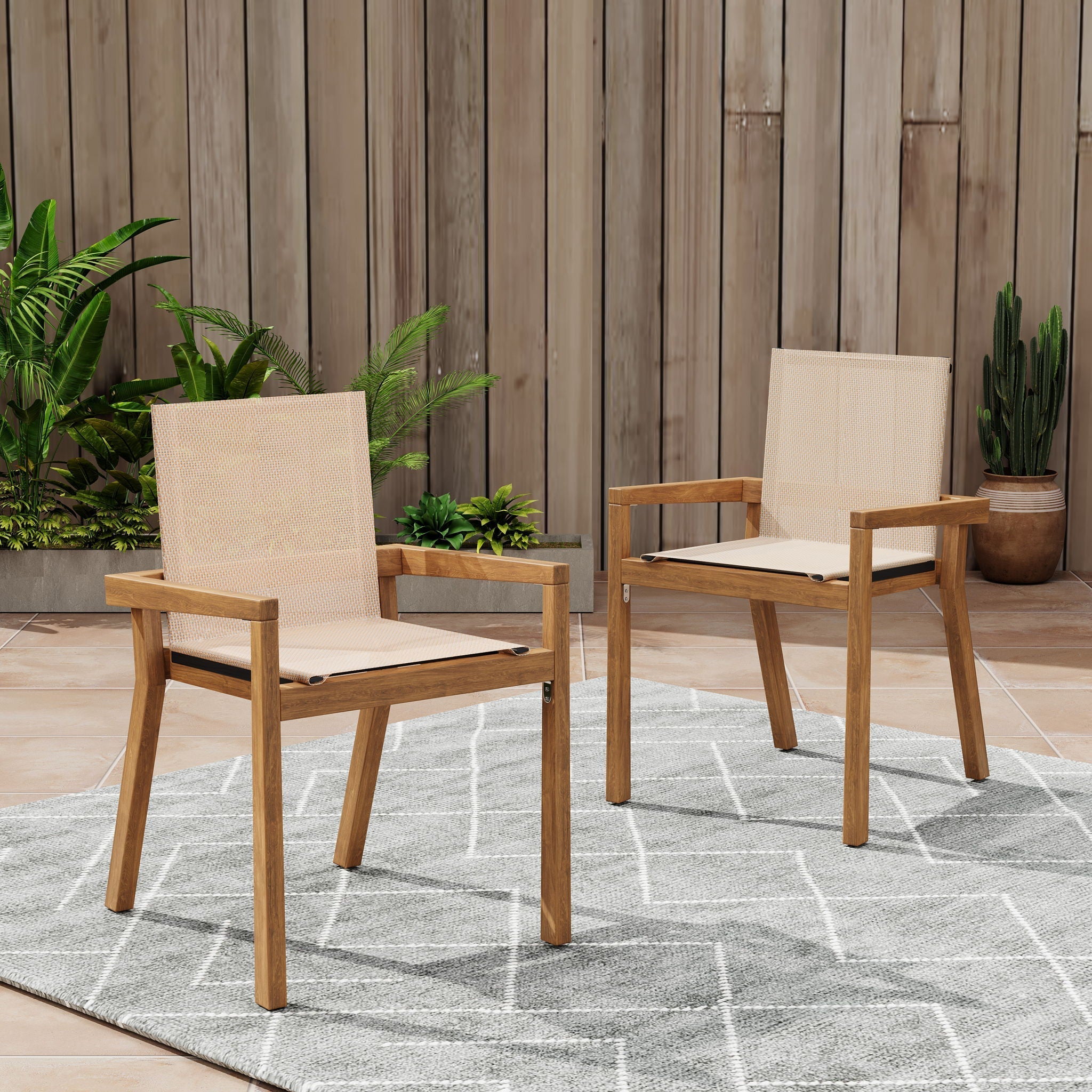 Belfast Dining Chair with Acacia Wood Frame and Mesh Seating (Set of 2)