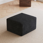No Assembly Required Sofa Ottoman in Black Plush Corduroy