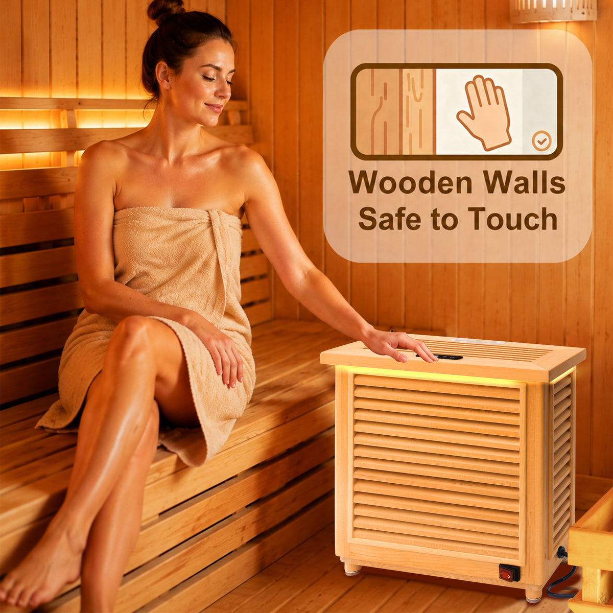 1500W Far-Infrared Sauna Heater with Graphene System, Touch and WiFi Control, Natural Hemlock