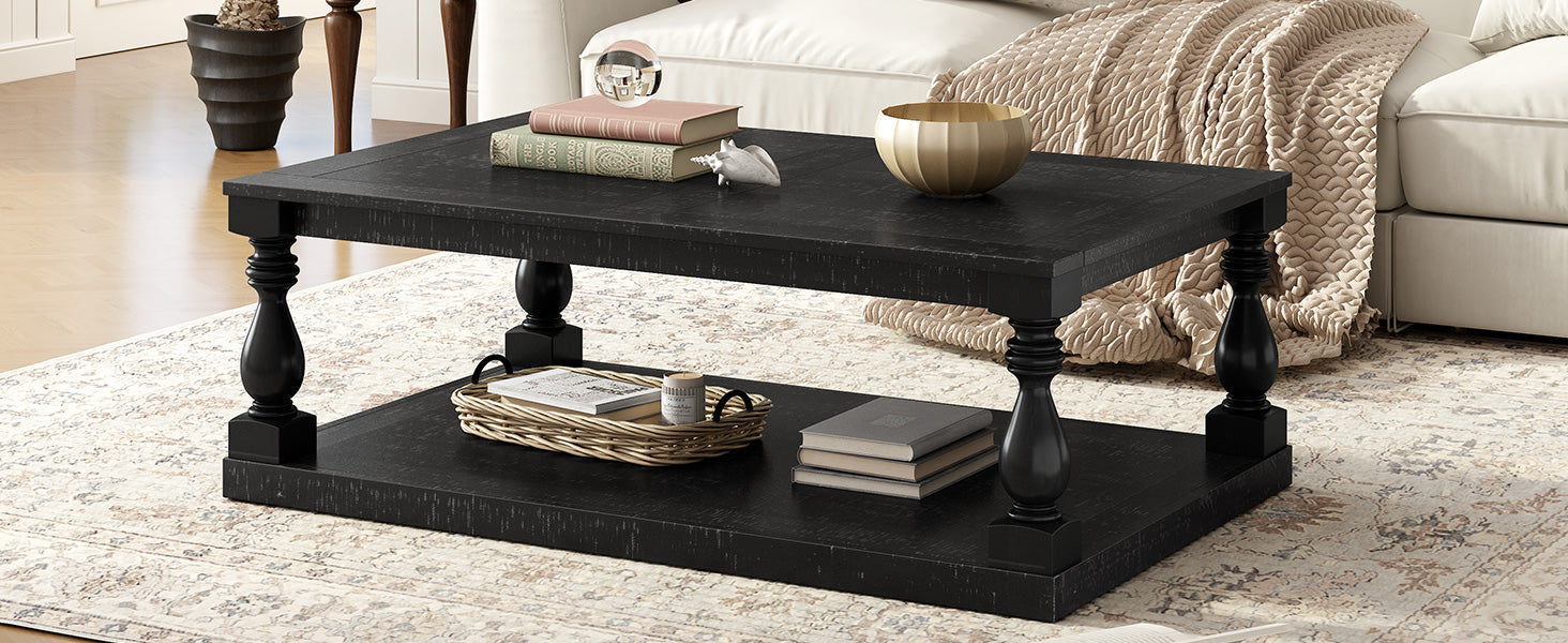 U_STYLE Vintage Coffee Table Featuring Artistic Vase Column Legs