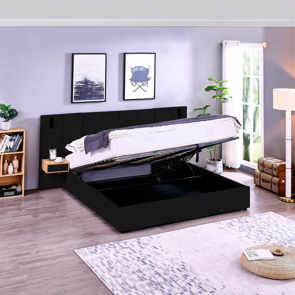 King Size Storage Velvet Upholstered Hydraulic Platform Bed