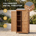 Outdoor Wooden Storage Shed with Metal Top Tall Vertical Tool Cabinet