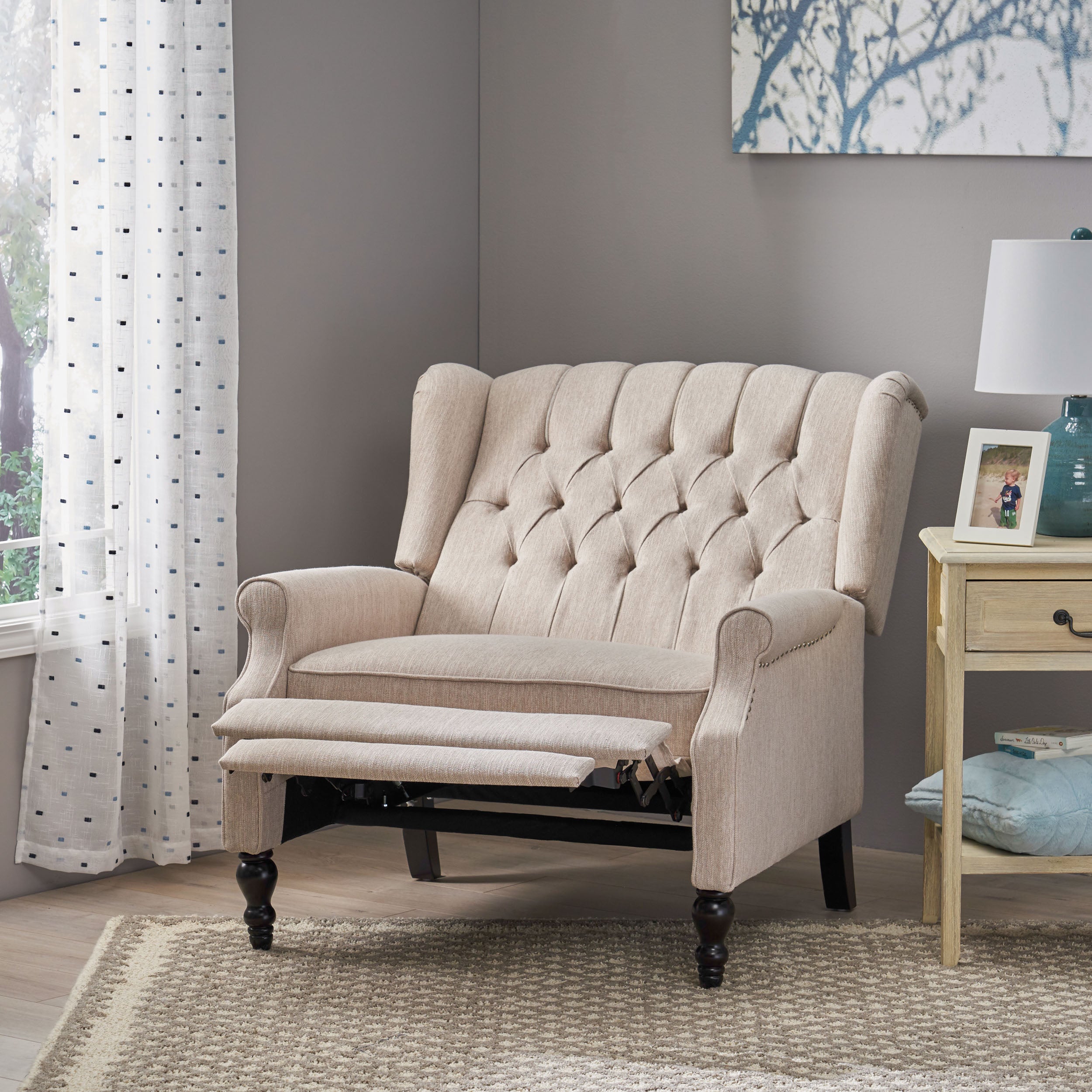 Push Back Recliner Chair with Rivet Decoration