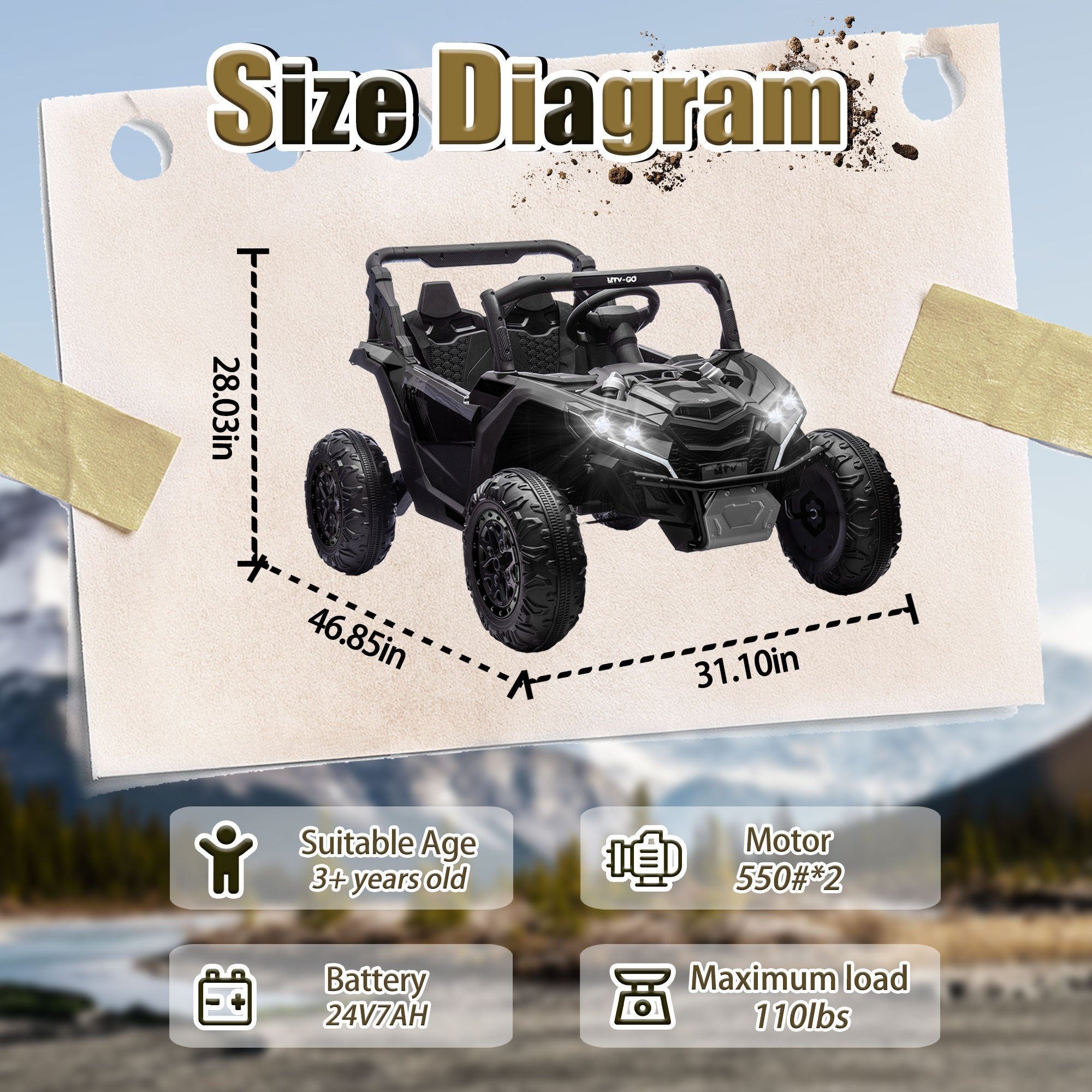 24V Two-Seater Kids Ride On UTV with Remote Control