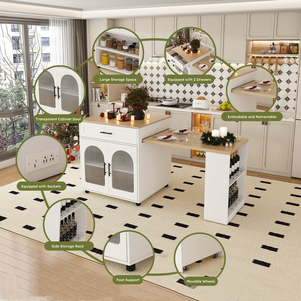 80-Inch Expandable Kitchen Island with Dining Table