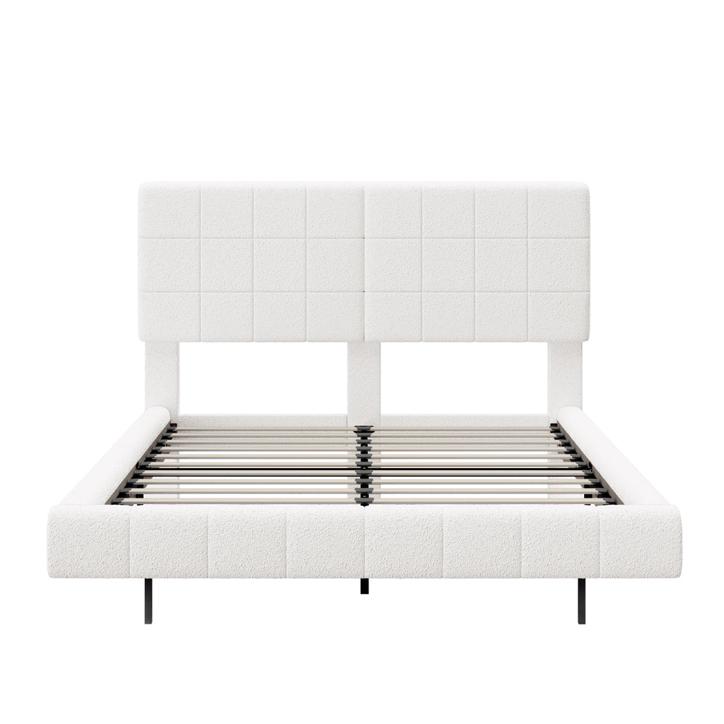 White Boucle Floating Bed with Light (Queen)