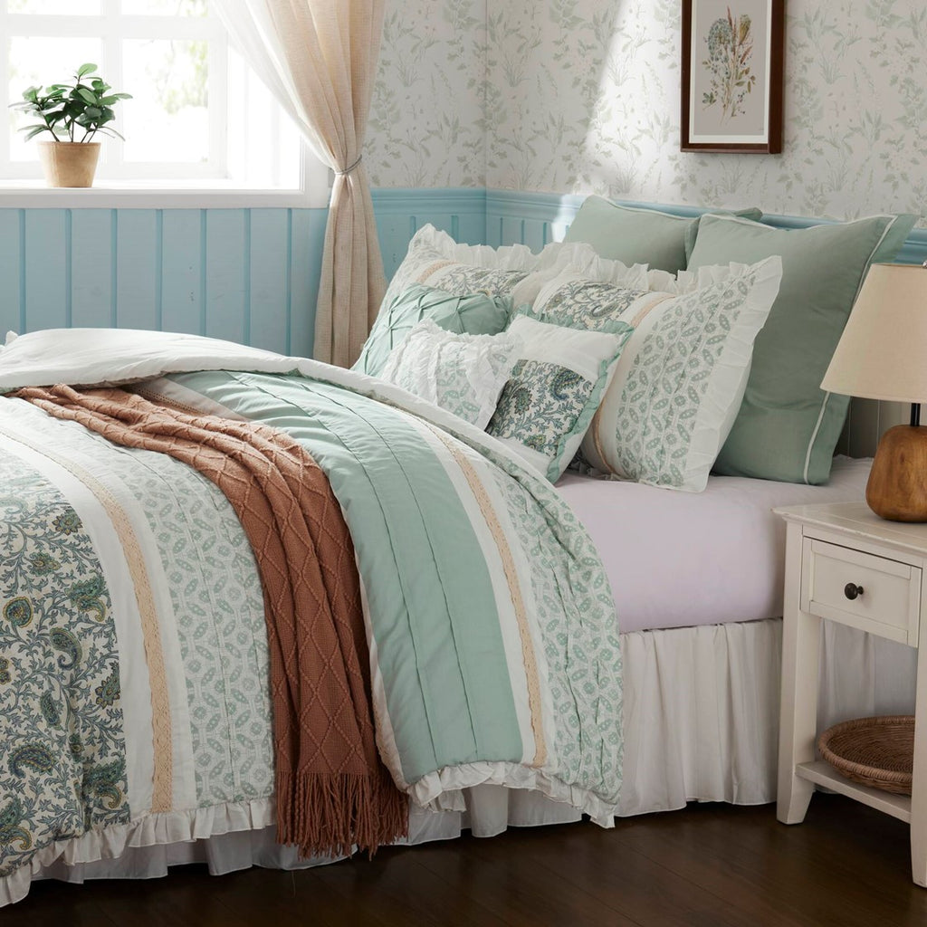 9 Piece Cotton Percale Comforter Set Aqua Queen