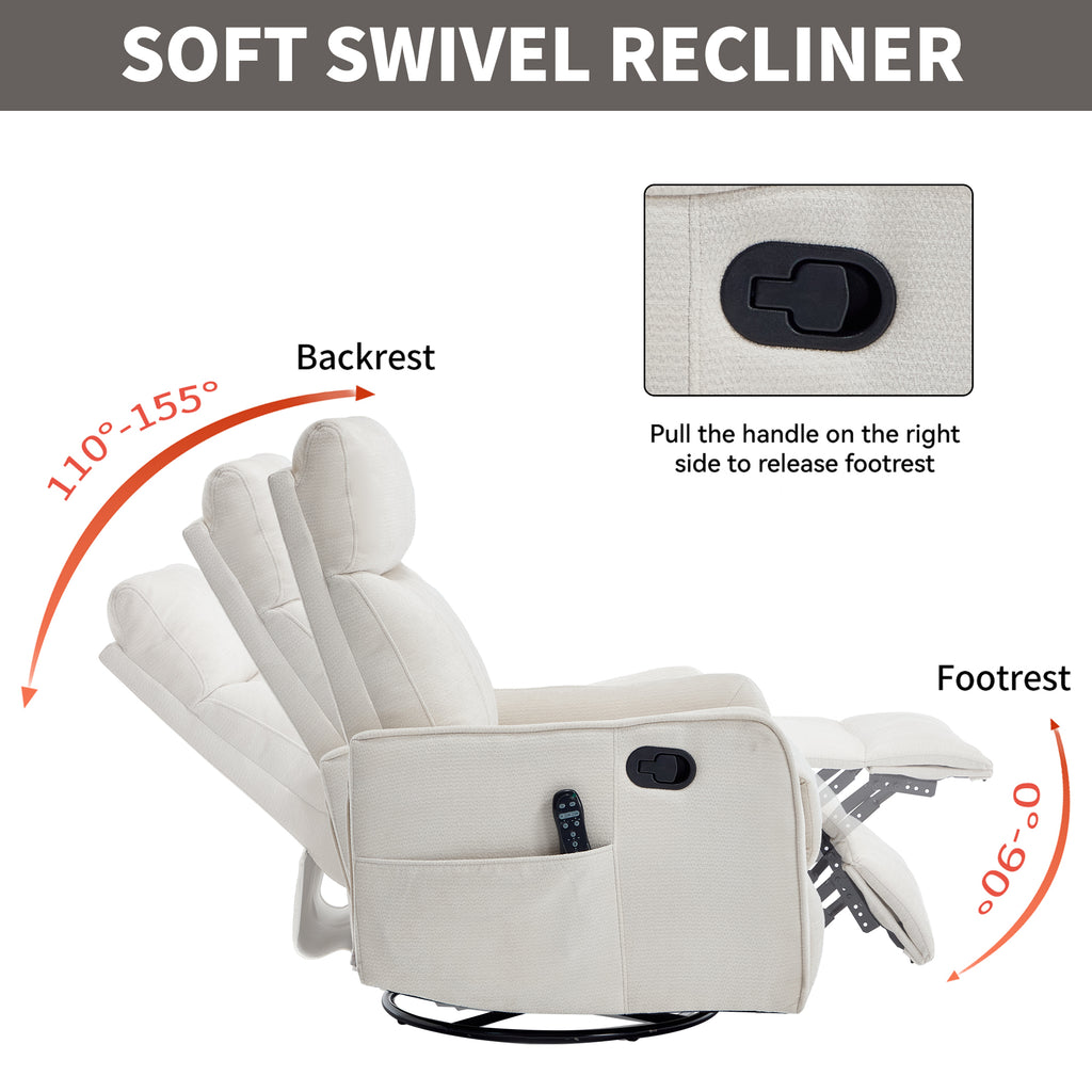 Beige Heat Massage Manual Recliner Chair