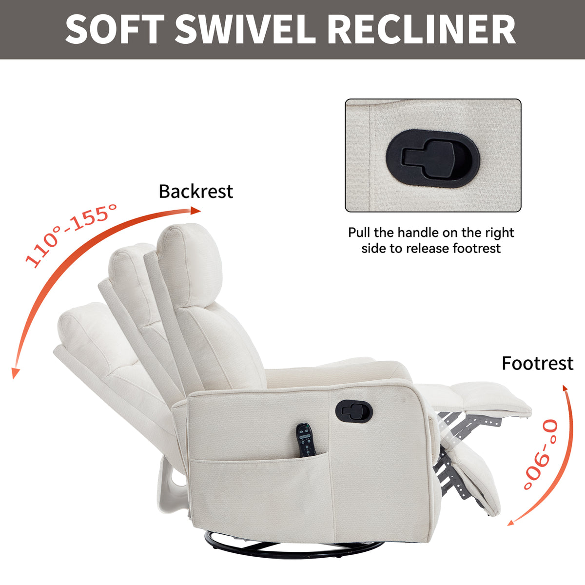 Beige Heat Massage Manual Recliner Chair