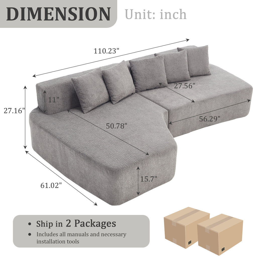Compression Sectional Couch with Comfy Chaise