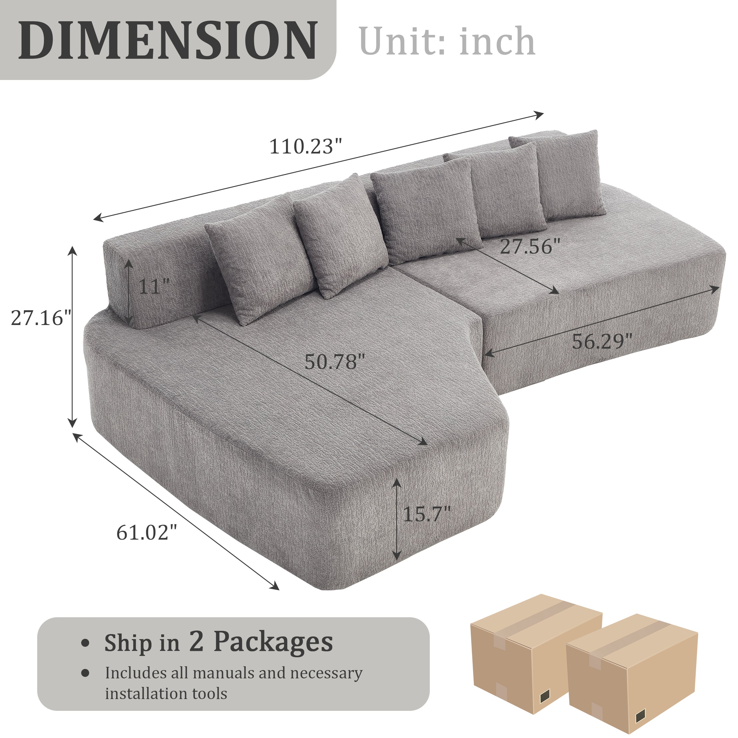 Compression Sectional Couch with Comfy Chaise