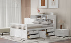 Full Size Captain Platform Bed Frame with Storage Bookcases and Shelves