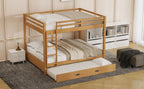 Wood Queen Size Bunk Bed with Ladder and Trundle, Wood Color