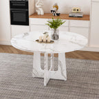 47.24" Round Dining Table for 4 - Farmhouse MDF Table with Marble