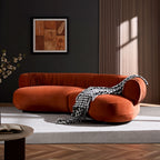 Modern Curved Sofa with Elegant Crescent Silhouette in Orange-Red