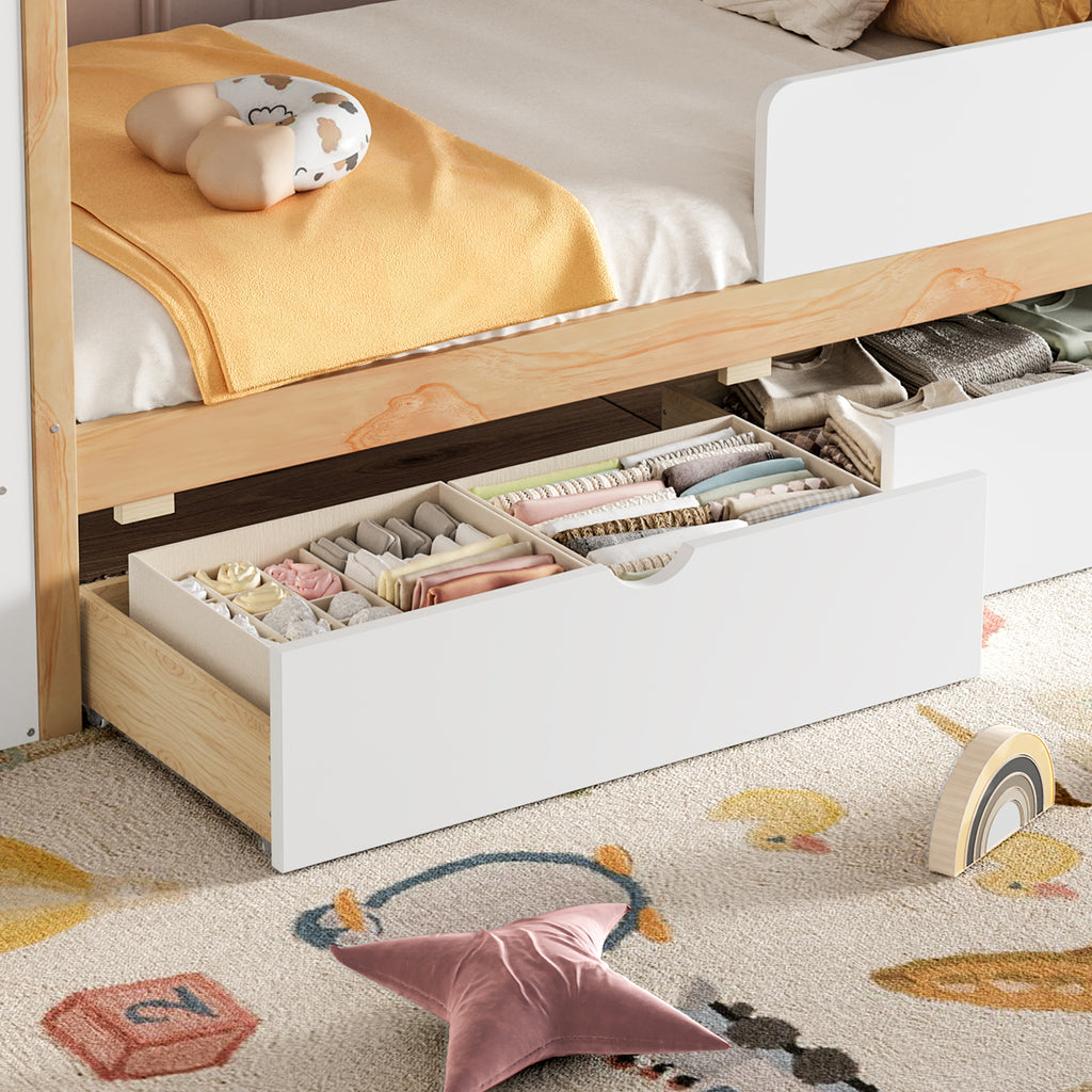 Twin Size House Platform Bed with Drawers and Shelves