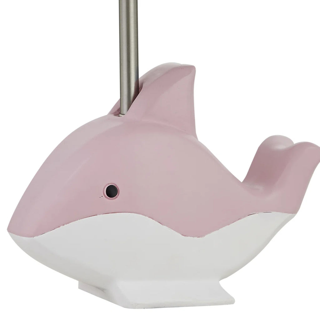 15-Inch Dolphin Resin Table Lamp, Pink, with White Linen Shade