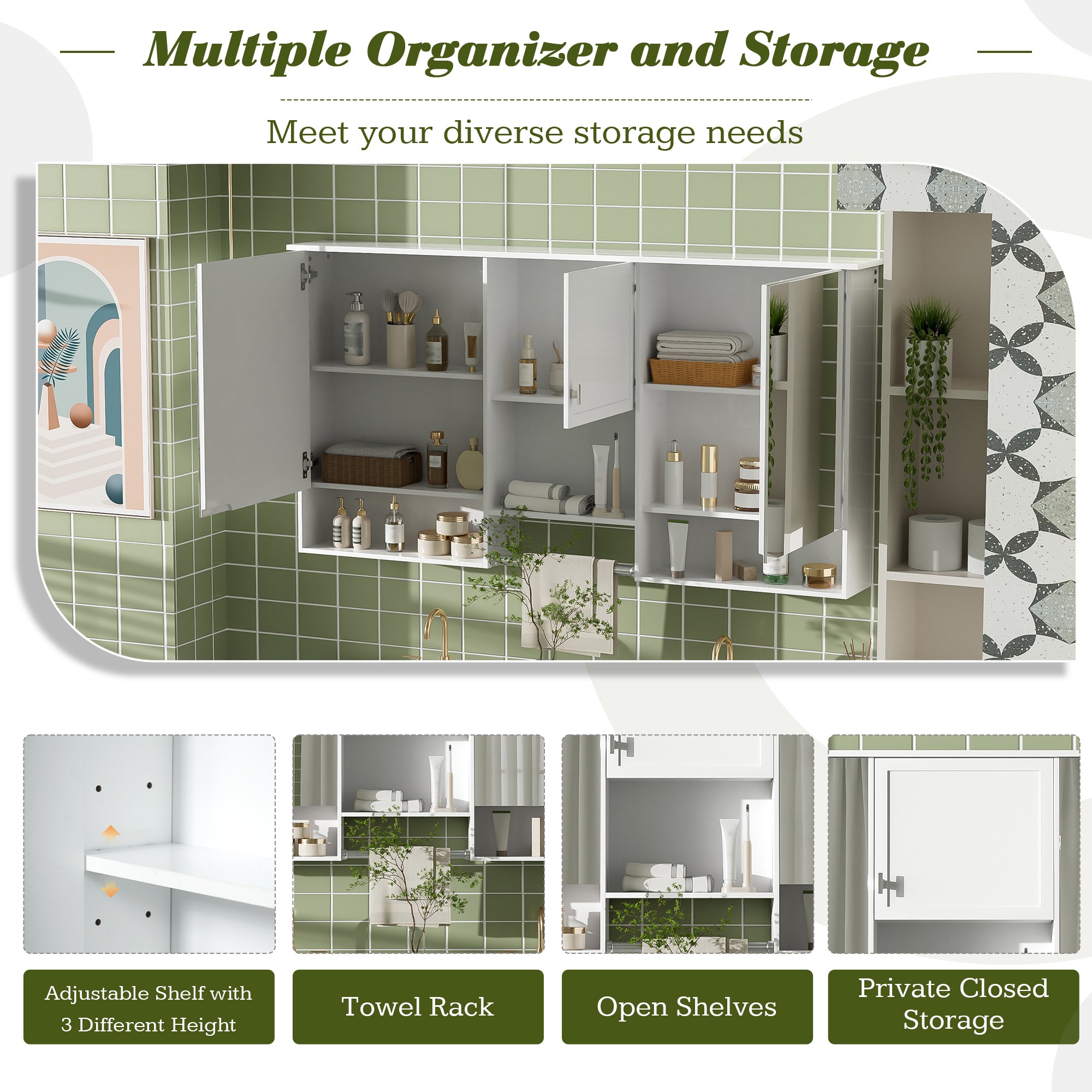 55 Inch Wall-Mount 3-in-1 Mirror Cabinet