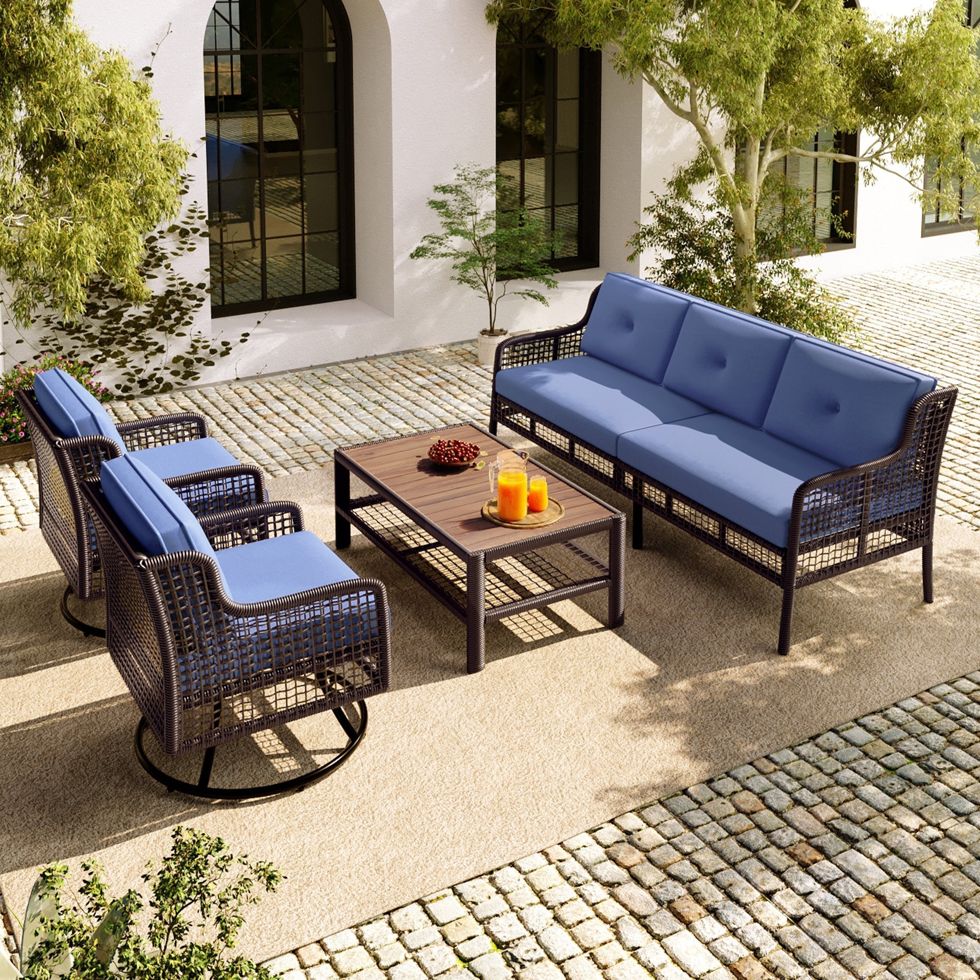 GO 4 Pieces Patio Furniture Set with Swivel Chairs Outdoor Wicker Sofas