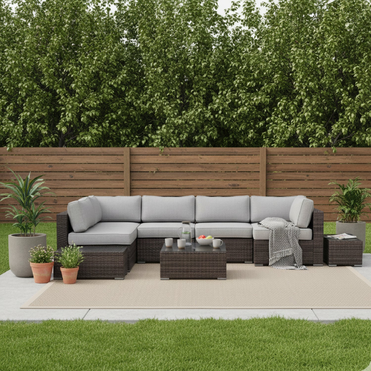 Fully Assembled 4-Seat Rattan Wicker Patio Conversation Set with Cushions
