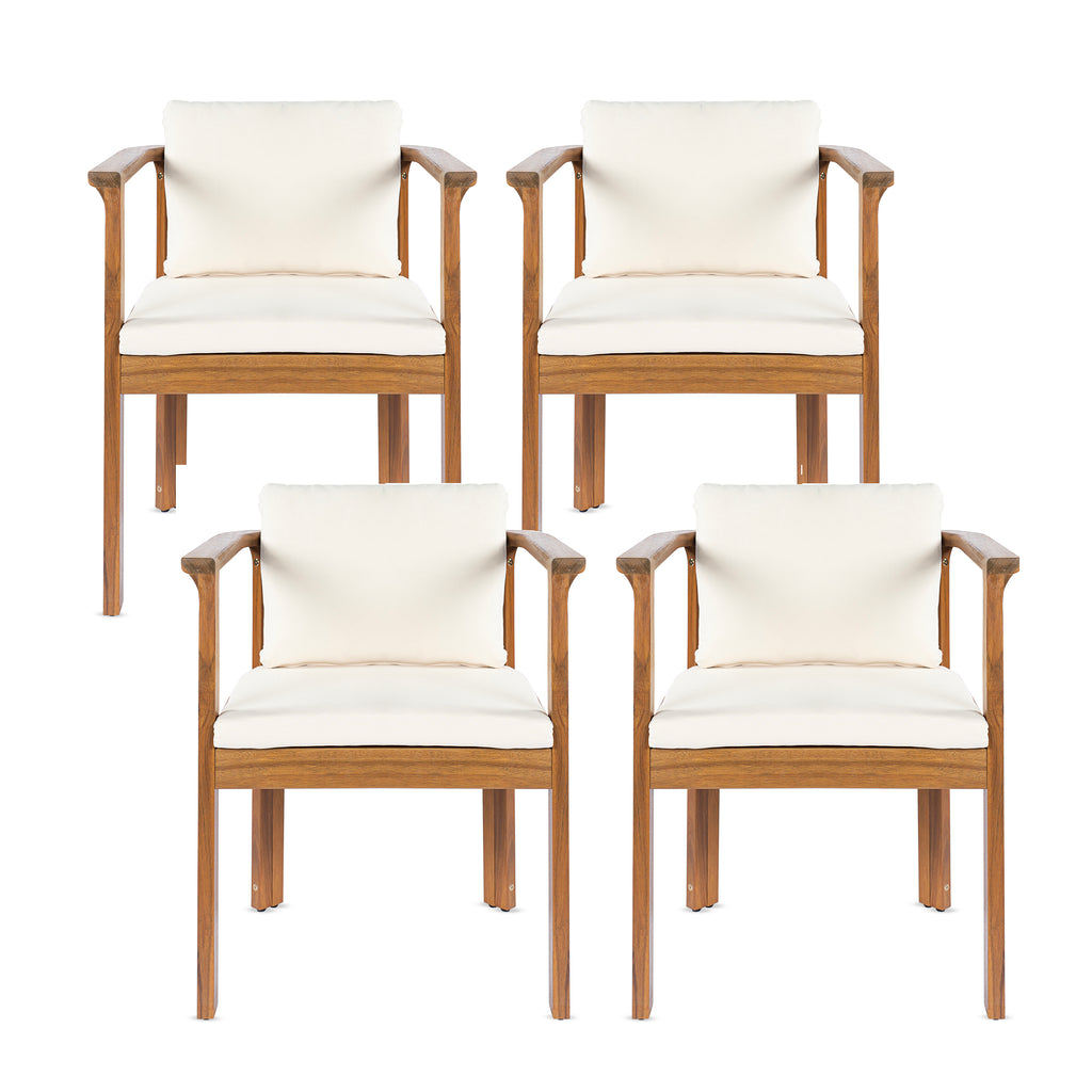 Outdoor Dining Chair Set of 4 with Curved Acacia Wood Arms