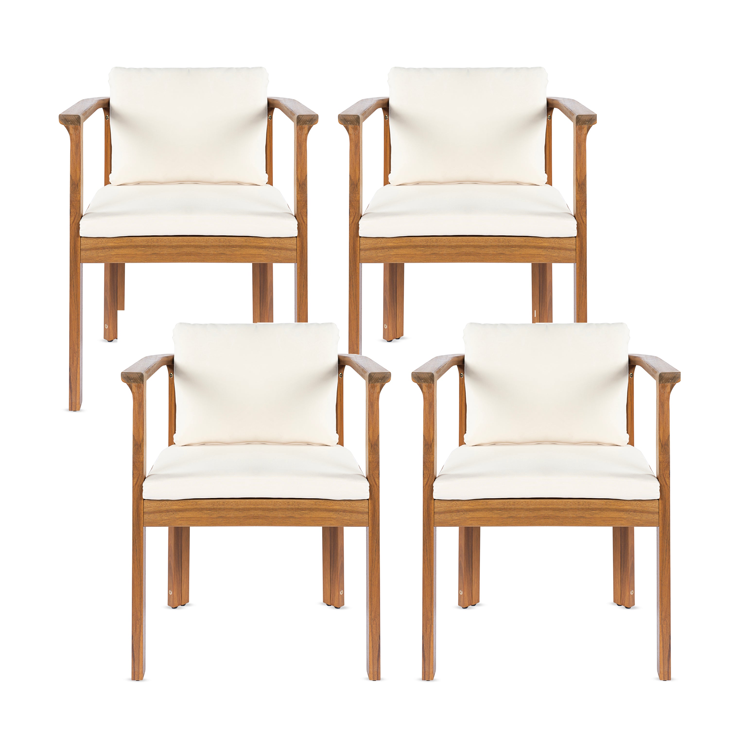 Outdoor Dining Chair Set of 4 with Curved Acacia Wood Arms