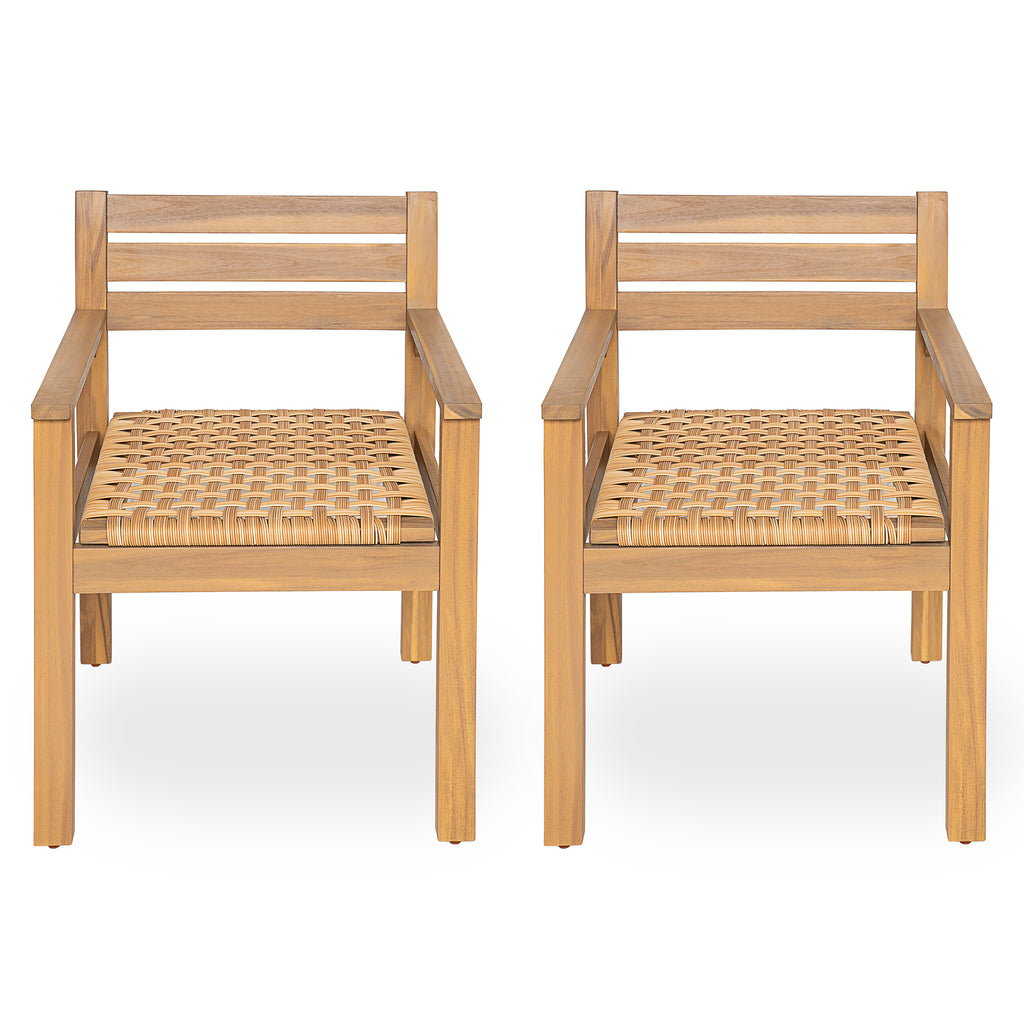 Set of 2 Outdoor Acacia Wood Dining Chairs with Woven Seats