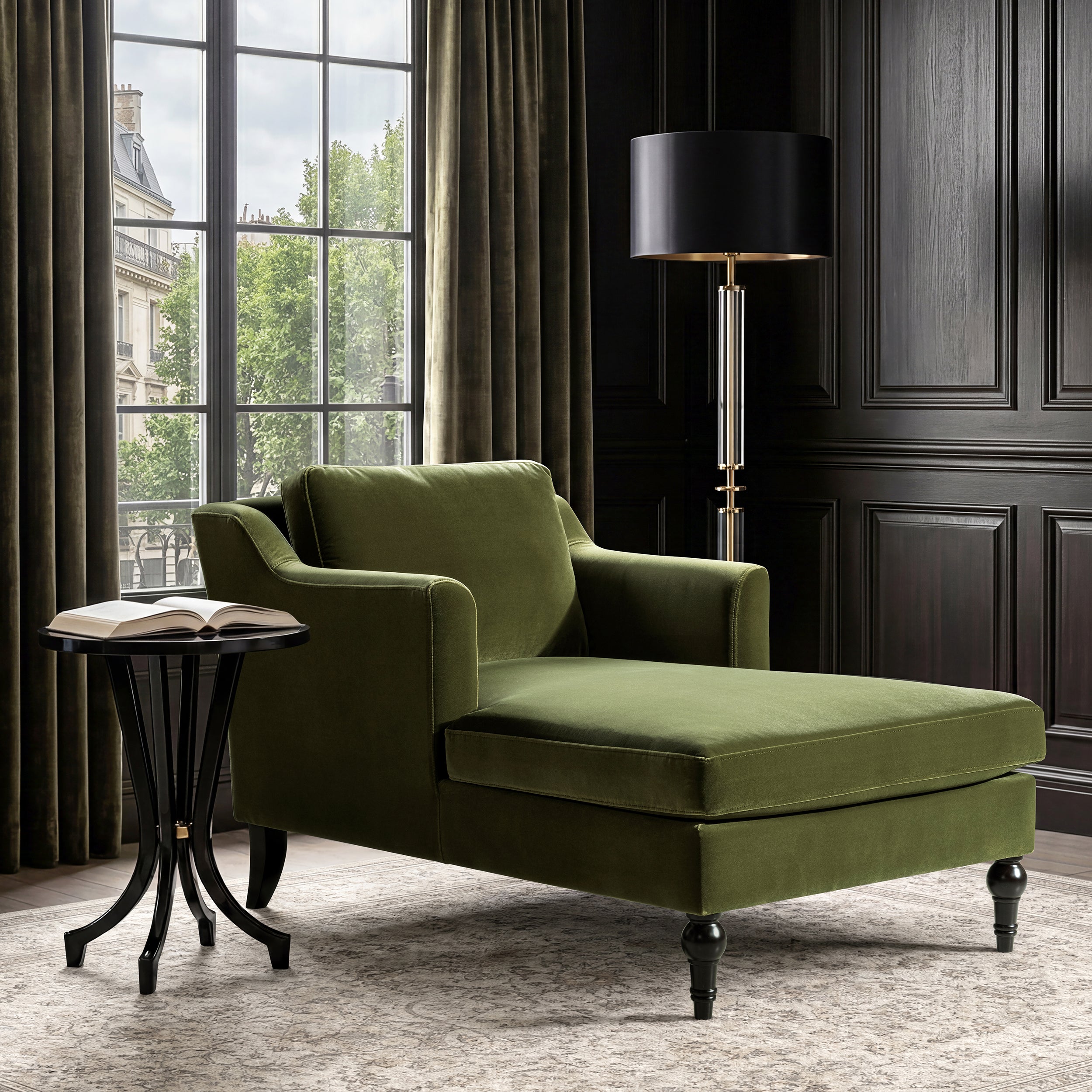 Josephine 60" Upholstered Chaise Lounge, Olive